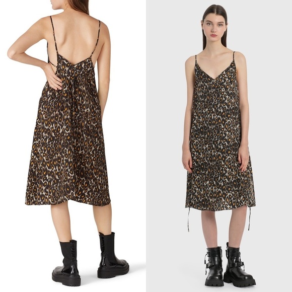 R13 90s Leopard Print Italian Fabric Sleeveless V-Neck Back Tie Slip Dress M - Picture 4 of 10